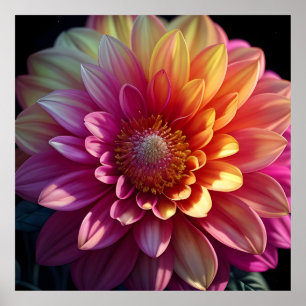 Póster Naranja Rojo Rosa Morado Amarillo Flor Dahlia