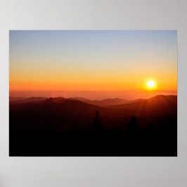 Póster Naranja romántico atardecer en montaña