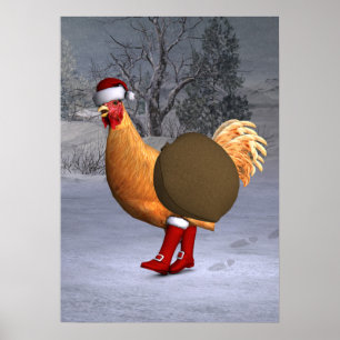 Póster Naranja Rooster Santa Claus