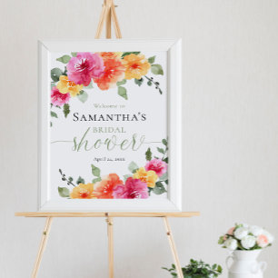 Póster Naranja rosa brillante peony ducha de novia bienve