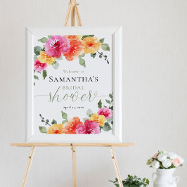 Póster Naranja rosa brillante peony ducha de novia bienve