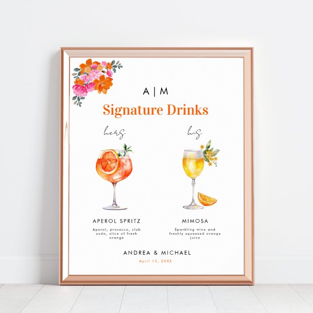 Póster Naranja rosa Firma Bebe Cóctel Boda Rótulo (Subido por el creador)
