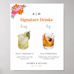 Póster Naranja rosa Signature Bebe Rótulo de cócteles