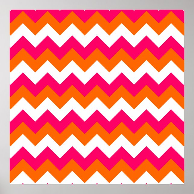 Póster Naranja rosa White Zigzag (Frente)