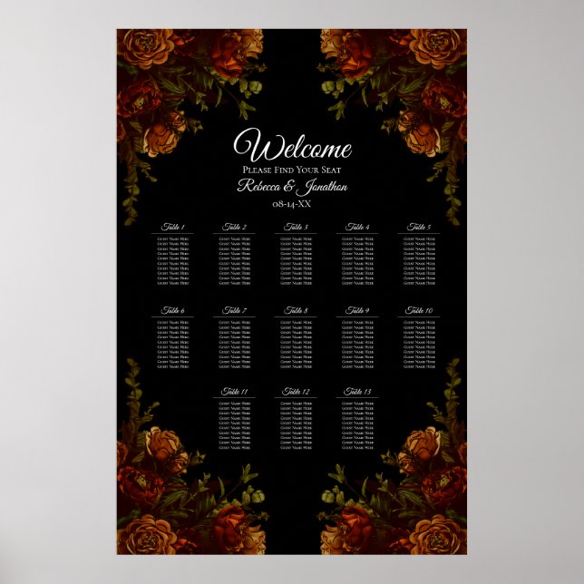 Póster Naranja Rústico Elegante Invitación a la Boda Negr (Frente)