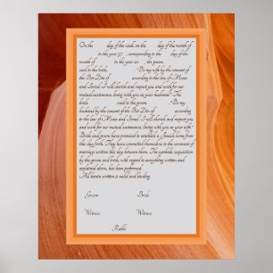 Póster Naranja Seda Ketubah Poster de texto de reforma ca