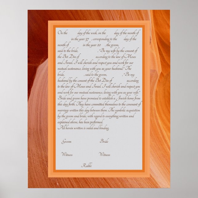 Póster Naranja Seda Ketubah Poster de texto de reforma ca (Frente)
