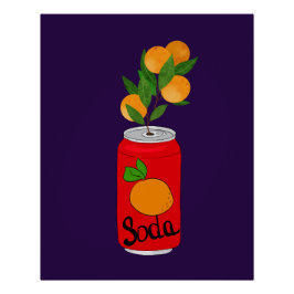 Póster Naranja Soda Can con rama de fruta - Arte pop dive