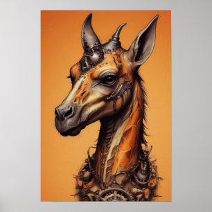 Póster Naranja Steampunk Giraffe,