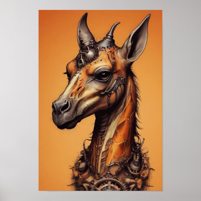 Póster Naranja Steampunk Giraffe, (Frente)