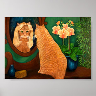 Póster Naranja Tabby Cat and Mirror