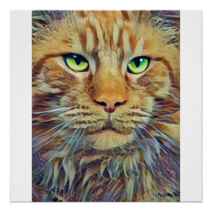 Póster Naranja Tabby Cat-Green Eyes