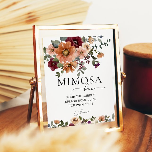 Póster Naranja Terracotta Burgundy Floral Mimosa Bar (Subido por el creador)
