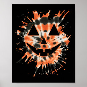 Póster Naranja Tie Dye Jack O Lantern Face - Hippie Hallo