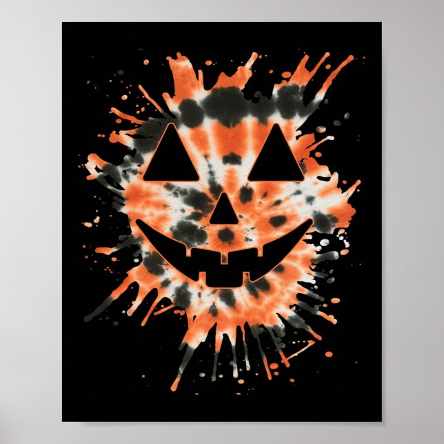 Póster Naranja Tie Dye Jack O Lantern Face - Hippie Hallo (Frente)
