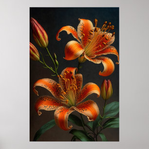 Póster Naranja Tiger Lilies Flower Art Print Poster