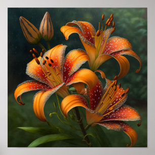 Póster Naranja Tiger Lilies Flower Art Print Poster