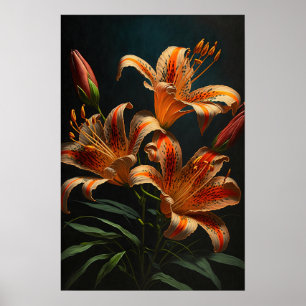 Póster Naranja Tiger Lilies Flower Art Print Poster
