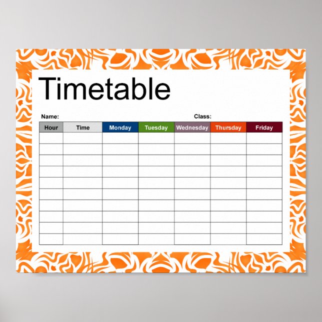 Póster Naranja Tribal Mandala Poster de horarios (Frente)