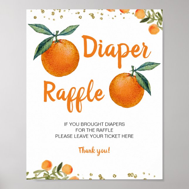 Póster Naranja tropical Baby Shower Diaper Raffle Pedesta (Frente)