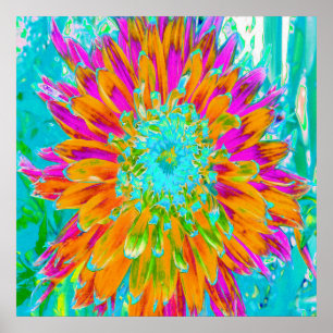 Póster Naranja tropical y Dahlia decorativa de color rosa