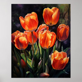 Póster Naranja Tulip Flowers Art Print Poster