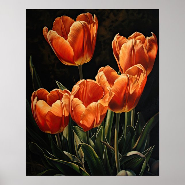 Póster Naranja Tulip Flowers Art Print Poster (Frente)