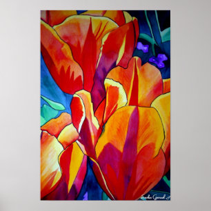 Póster Naranja Tulips pintura de flores acuarelas