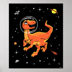 Póster Naranja Tyrannosaurus Dinos En El Espacio