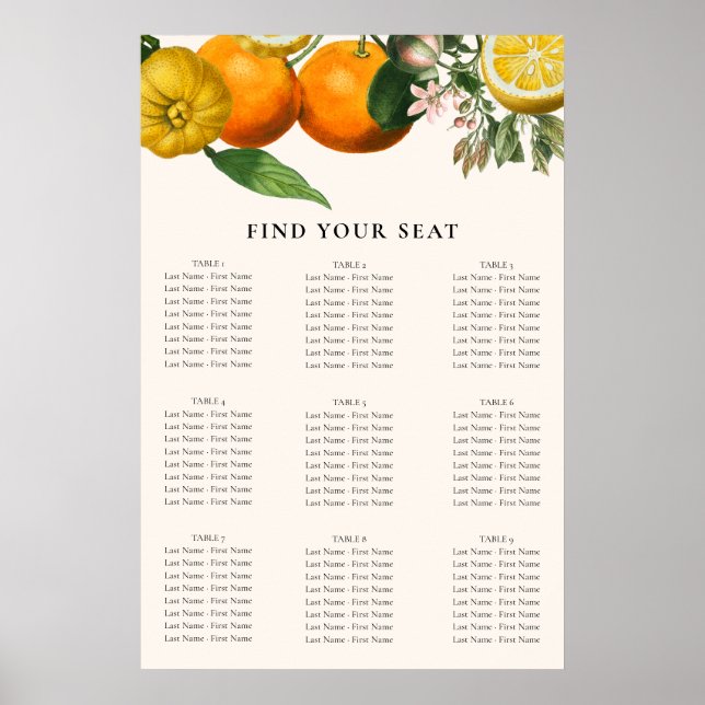 Póster Naranja Vintage Citrus Boda Botánico (Frente)
