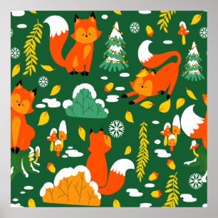 Póster Naranja Wild Otumn Winter Forest Fox