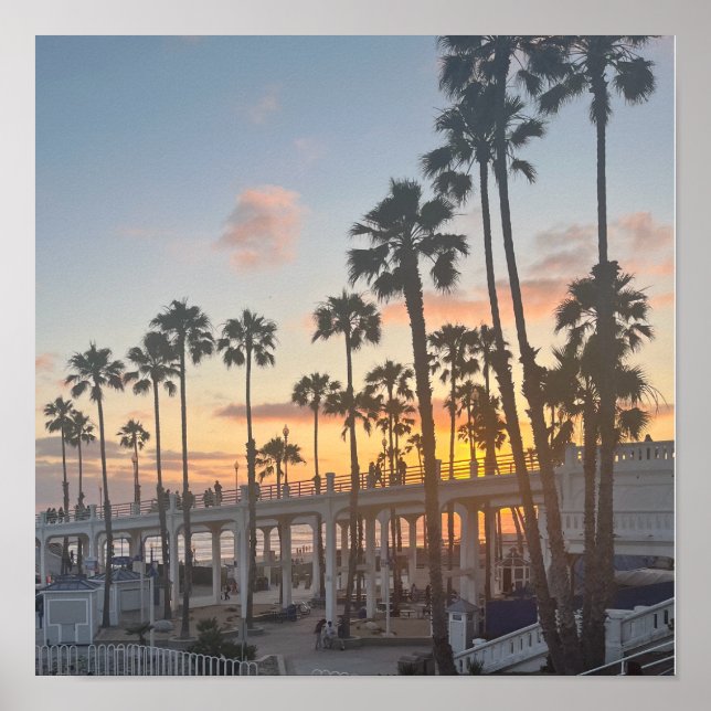 Póster Naranja y Amarillo Sunset Oceanside California (Frente)