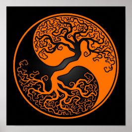 Póster Naranja y árbol negro de la vida Yin Yang