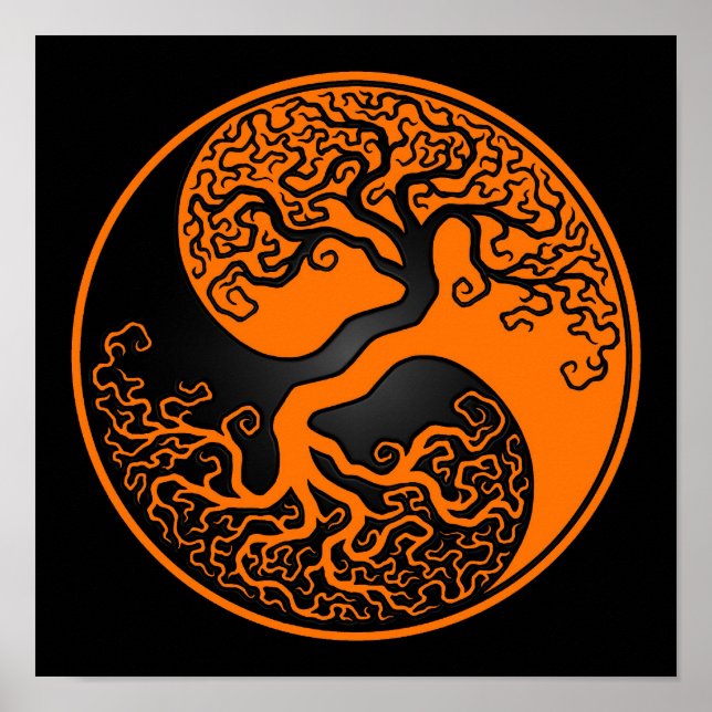 Póster Naranja y árbol negro de la vida Yin Yang (Frente)