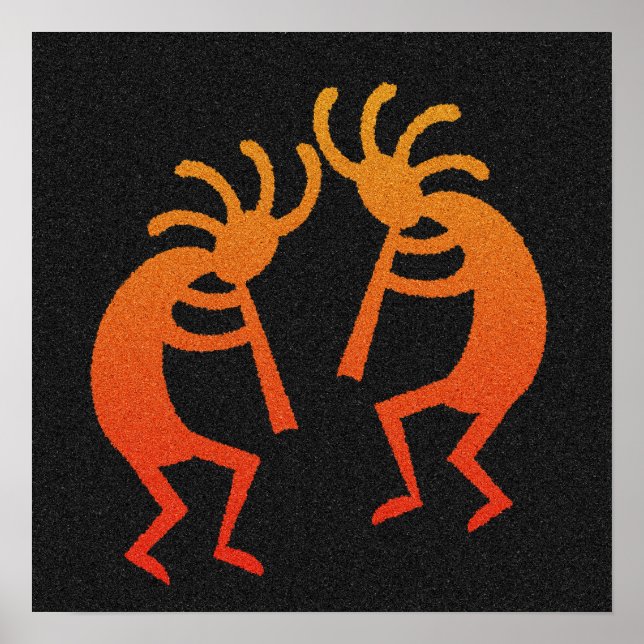 Póster Naranja Y Baile Negro Kokopelli (Frente)