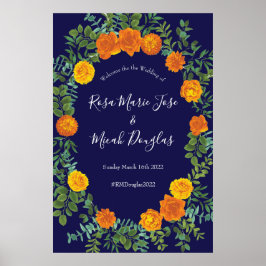 Póster Naranja y Boda floral Rosa Blue Peony