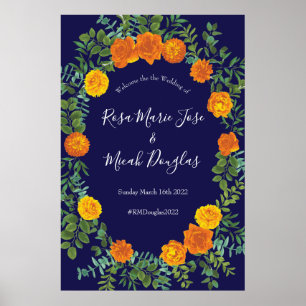 Póster Naranja y Boda floral Rosa Blue Peony