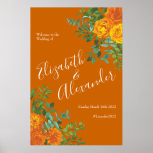 Póster Naranja y Boda Rosa Floral de Peony Fall