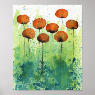 Póster Naranja y pasteles verdes, pared de flores acuátic
