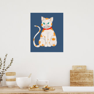 Póster Naranja y Poster de gato blanco