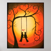 Naranja y puesta de sol negra con pájaros