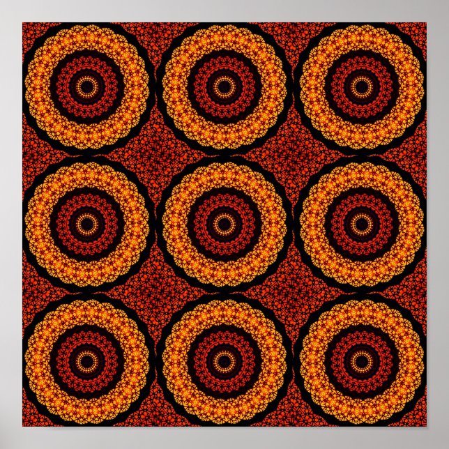 Póster Naranja y retro amarillo Mandala (Frente)