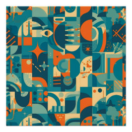 Póster Naranja y Verde Geométrico Abstracto