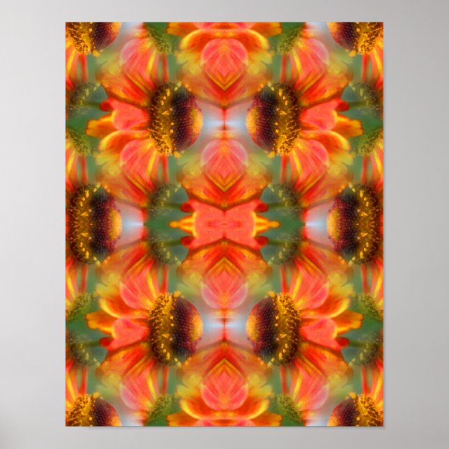 Póster Naranja Zinnia Flor Resumen (Frente)
