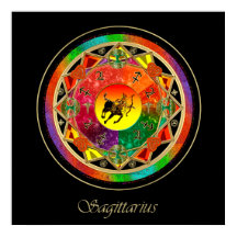 Naranja Zodiac Rótulo Sagittarius Mandala Poster