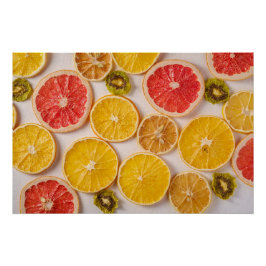 Póster Naranjas cortados con pomelo y fruta del patrón Ki