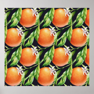 Póster Naranjas de acuarela: Patrón sin foco de cítricos