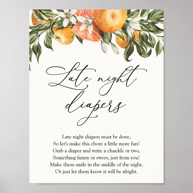 Póster Naranjas de clementina y verdor en pañales nocturn (Frente)