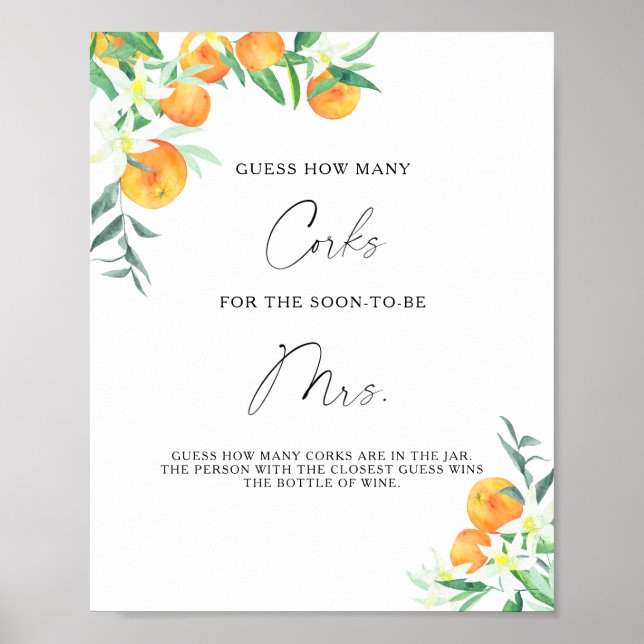 Póster Naranjas de rama - Adivina cuántos corchos (Frente)