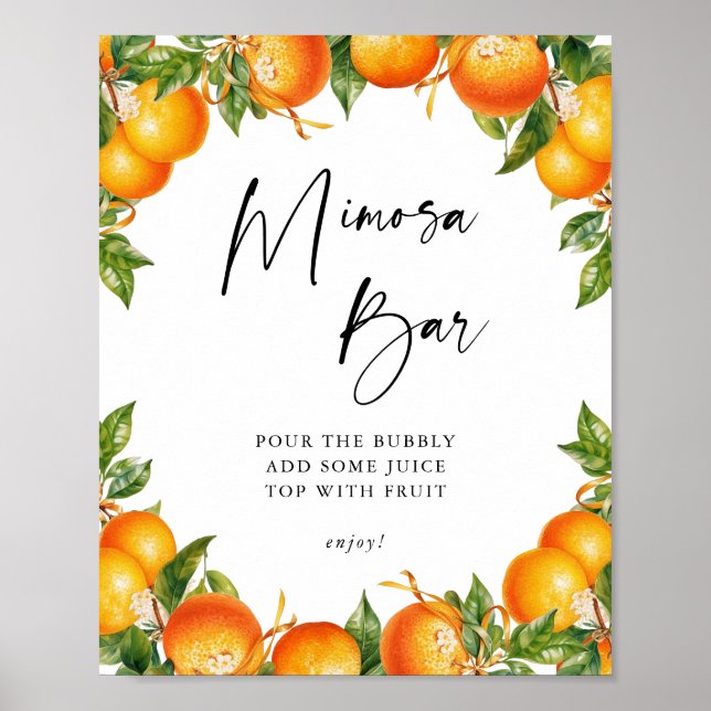 Póster Naranjas ducha de novia Citrus Rótulo Bar Mimosa (Frente)